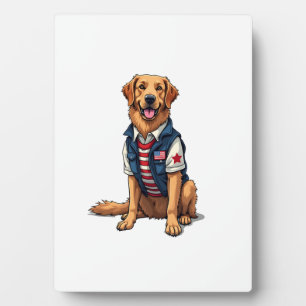 Patriotic Service Dog Golden Retriever Shirt 4 Plaque