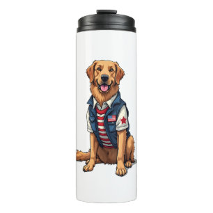 Patriotic Service Dog Golden Retriever Shirt 4 Thermal Tumbler