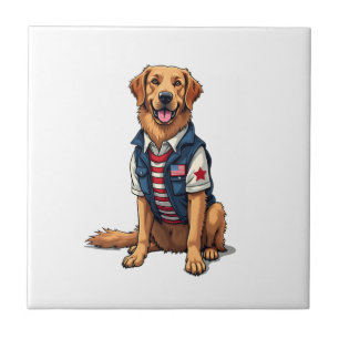 Patriotic Service Dog Golden Retriever Shirt 4 Tile