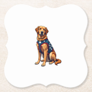 Patriotic Service Dog Golden Retriever Shirt Paper Coaster