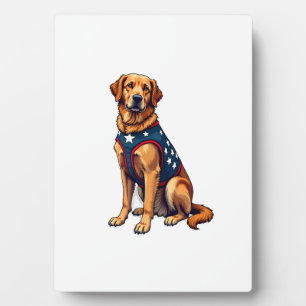 Patriotic Service Dog Golden Retriever Shirt Plaque