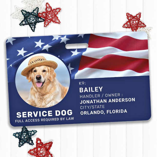 Patriotic Service Dog USA American Flag Photo ID Badge (Creator Uploaded)