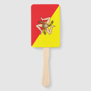 Patriotic set of hand fans with flag of Sicily