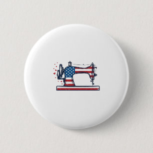 Patriotic Sewing Machine Vintage Engraving Vector_ 6 Cm Round Badge