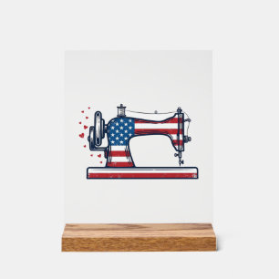 Patriotic Sewing Machine Vintage Engraving Vector_ Acrylic Sign