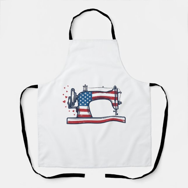 Patriotic Sewing Machine Vintage Engraving Vector_ Apron (Front)
