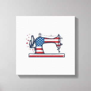 Patriotic Sewing Machine Vintage Engraving Vector_ Canvas Print