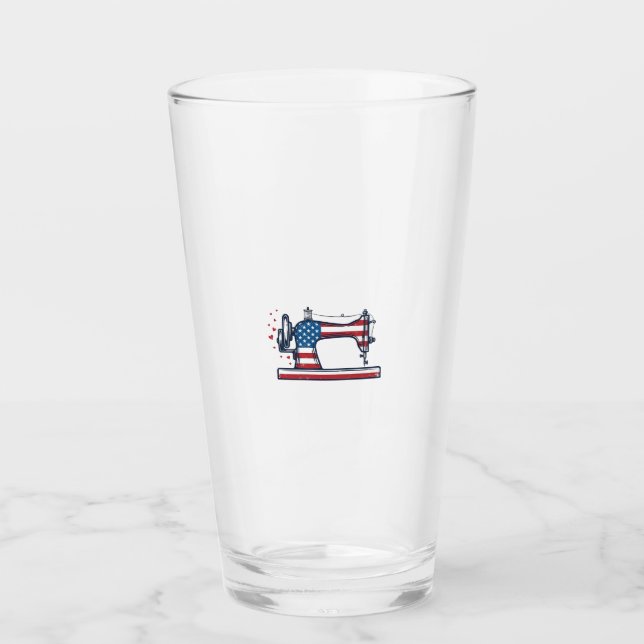 Patriotic Sewing Machine Vintage Engraving Vector_ Glass (Front)