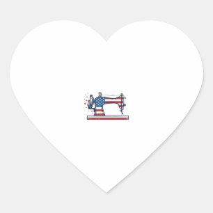 Patriotic Sewing Machine Vintage Engraving Vector_ Heart Sticker