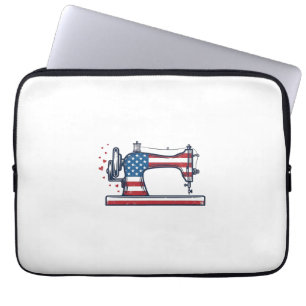 Patriotic Sewing Machine Vintage Engraving Vector_ Laptop Sleeve