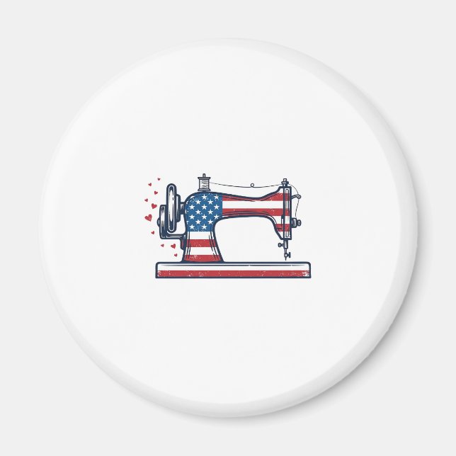 Patriotic Sewing Machine Vintage Engraving Vector_ Magnet (Front)