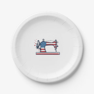 Patriotic Sewing Machine Vintage Engraving Vector_ Paper Plate