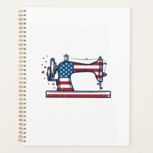 Patriotic Sewing Machine Vintage Engraving Vector_ Planner