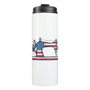 Patriotic Sewing Machine Vintage Engraving Vector_ Thermal Tumbler