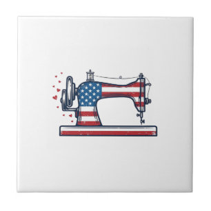 Patriotic Sewing Machine Vintage Engraving Vector_ Tile