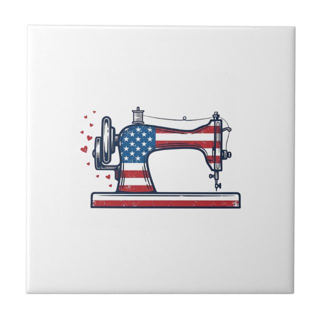 Patriotic Sewing Machine Vintage Engraving Vector_ Tile (Front)