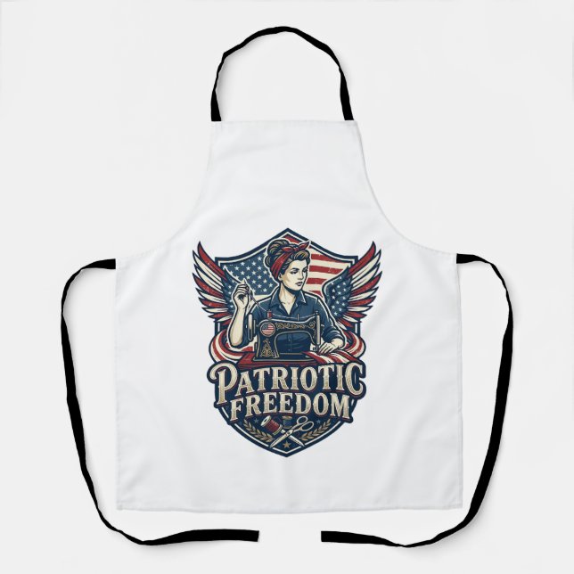 Patriotic Sewing Mum Vector Graphic Tee_1 Apron (Front)