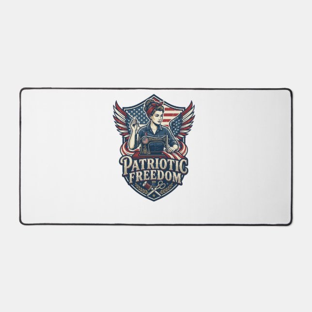 Patriotic Sewing Mum Vector Graphic Tee_1 Desk Mat (Front)