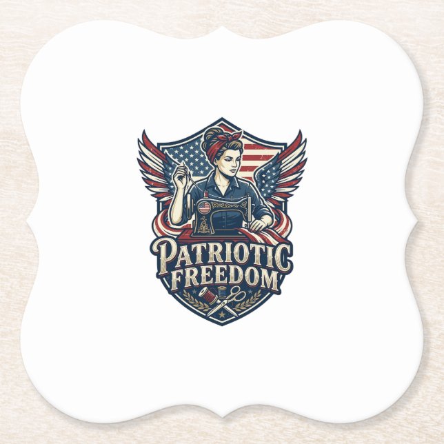 Patriotic Sewing Mum Vector Graphic Tee_1 Paper Coaster (Front)