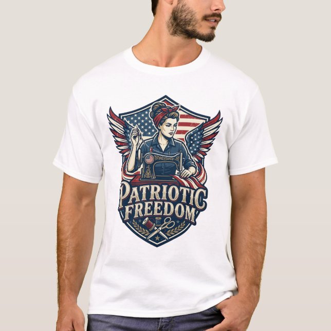 Patriotic Sewing Mum Vector Graphic Tee_1 T-Shirt (Front)