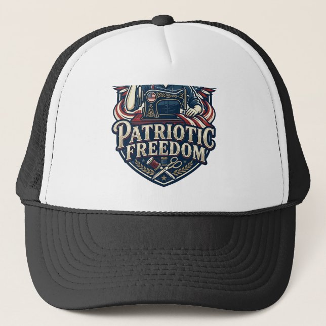 Patriotic Sewing Mum Vector Graphic Tee_1 Trucker Hat (Front)