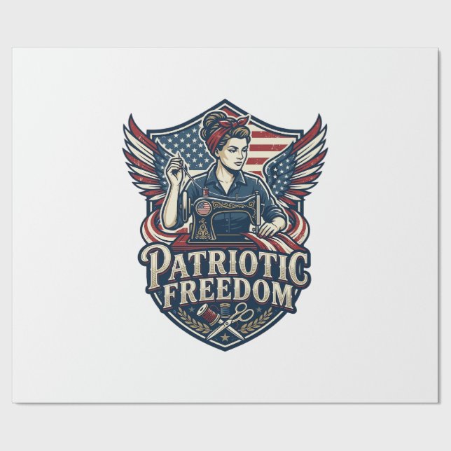Patriotic Sewing Mum Vector Graphic Tee_1 Wrapping Paper (Flat)