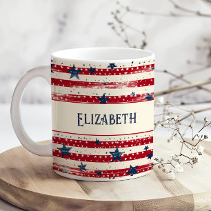 Patriotic Shabby Chic Independence Day Flag Stars Coffee Mug