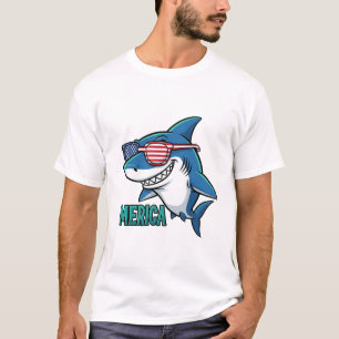 Patriotic Shark 'Merica Funny USA Flag Sunglasses T-Shirt