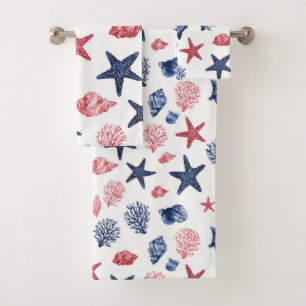 Patriotic Shells & Coral Bath Towel Set