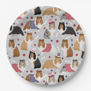 Patriotic Sheltie Shetland Sheepdog Paper Plates
