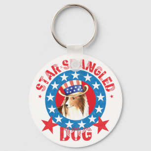 Patriotic Shetland Sheepdog Key Ring