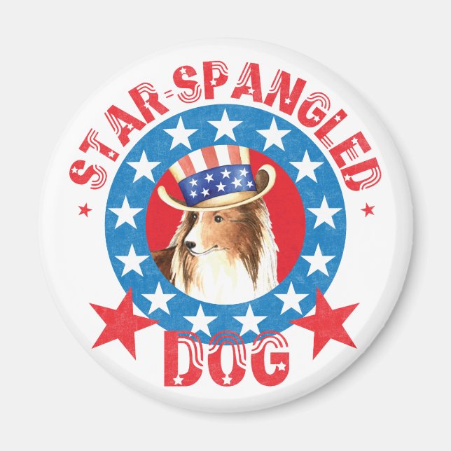 Patriotic Shetland Sheepdog Magnet (Front)