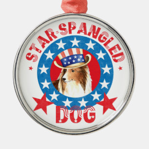 Patriotic Shetland Sheepdog Metal Tree Decoration