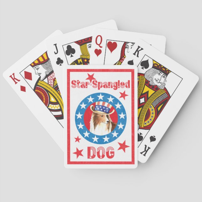 Patriotic Shetland Sheepdog Playing Cards (Back)