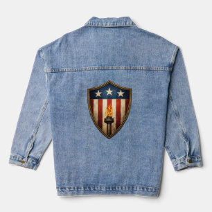 Patriotic Shield Torch American Liberty Flame Denim Jacket