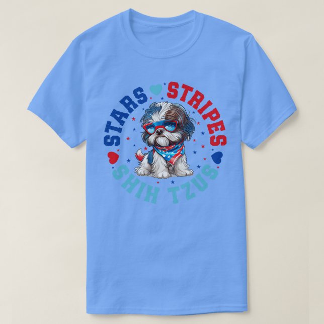 Patriotic Shih Tzu Dog For 4th Of July Celebration T-Shirt (Design Front)