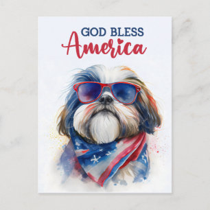Patriotic Shih tzu, God Bless America Postcard
