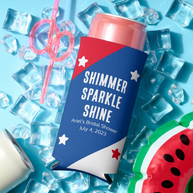 Patriotic "Shimmer Sparkle Shine" Wedding Favours Seltzer Can Cooler (In Situ Summer)