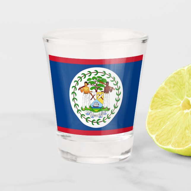 Patriotic shot glass with flag of Belise (Front)