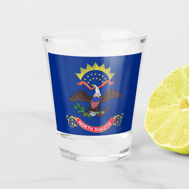 Patriotic shot glass with flag of North Dakota (Front)