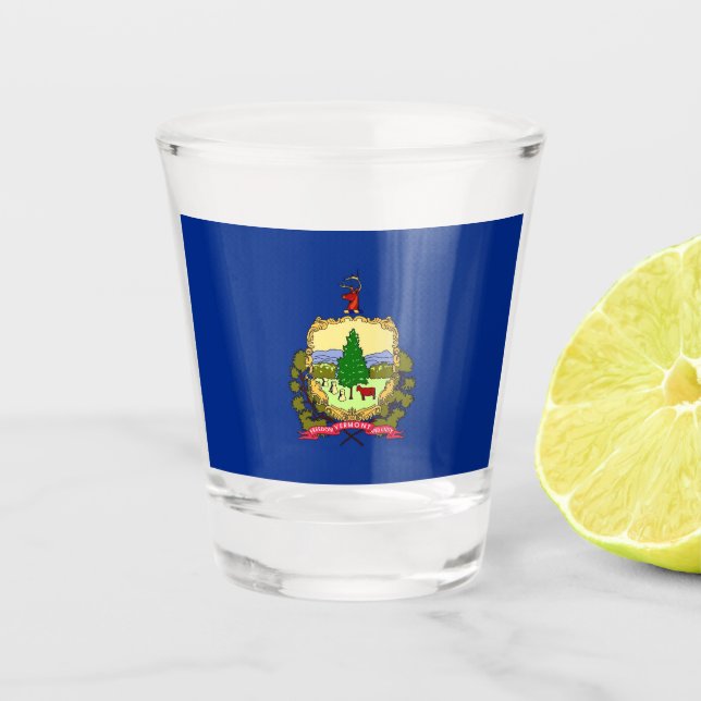 Patriotic shot glass with flag of Vermont (Front)