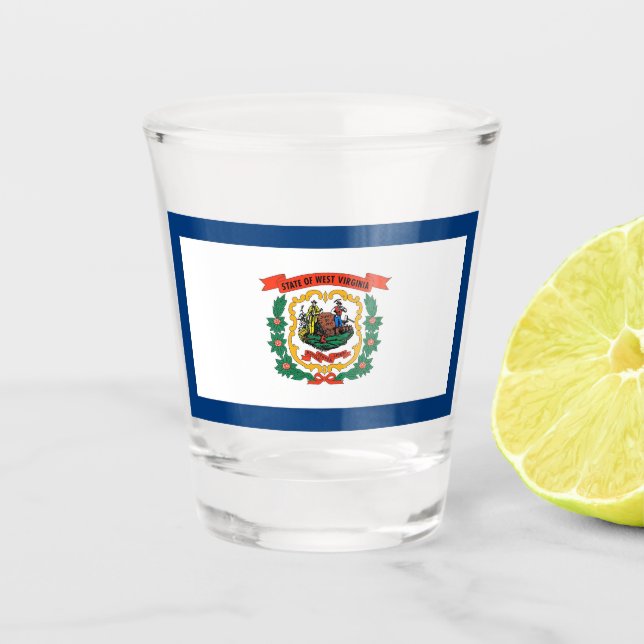 Patriotic shot glass with flag of West Virginia (Front)