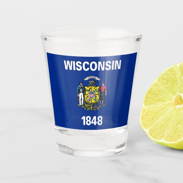 Patriotic shot glass with flag of Wisconsin State (Front)