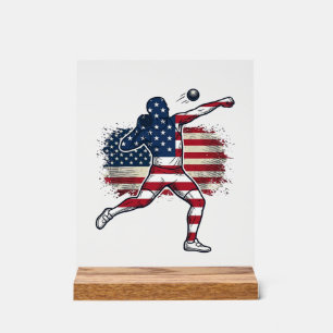 Patriotic Shot Put Athlete Vintage Engraving Desig Acrylic Sign