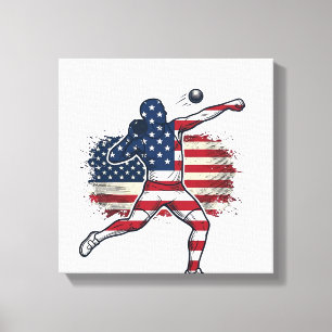 Patriotic Shot Put Athlete Vintage Engraving Desig Canvas Print
