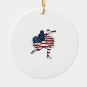 Patriotic Shot Put Athlete Vintage Engraving Desig Ceramic Tree Decoration