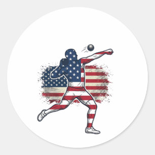 Patriotic Shot Put Athlete Vintage Engraving Desig Classic Round Sticker