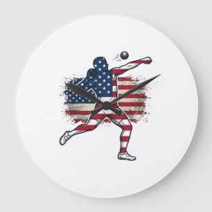 Patriotic Shot Put Athlete Vintage Engraving Desig Large Clock