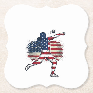 Patriotic Shot Put Athlete Vintage Engraving Desig Paper Coaster
