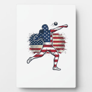Patriotic Shot Put Athlete Vintage Engraving Desig Plaque